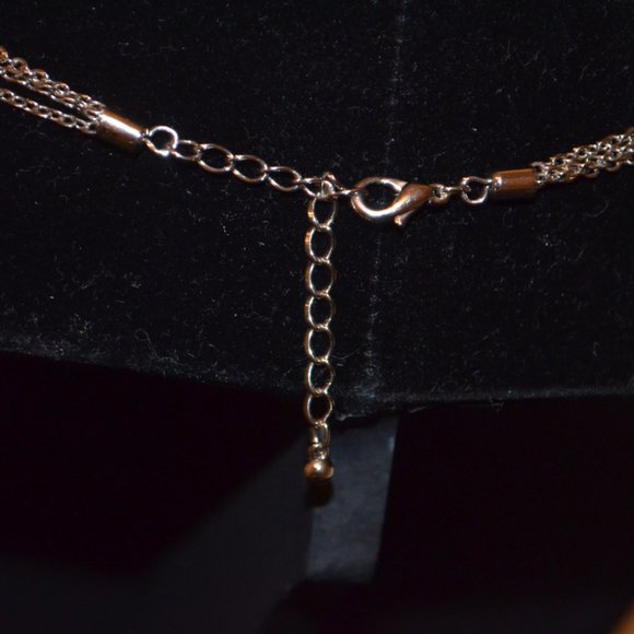 Vintage Necklace Pendant Double Frame Drop Shape Gem Stones Chain Fastener - Picture 3 of 3